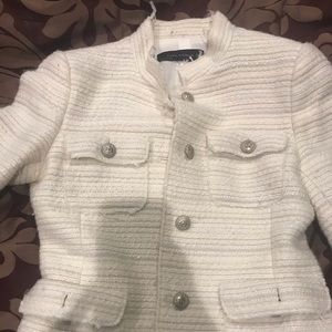 ZARA OFF White Ivory Tweed Military Jacket